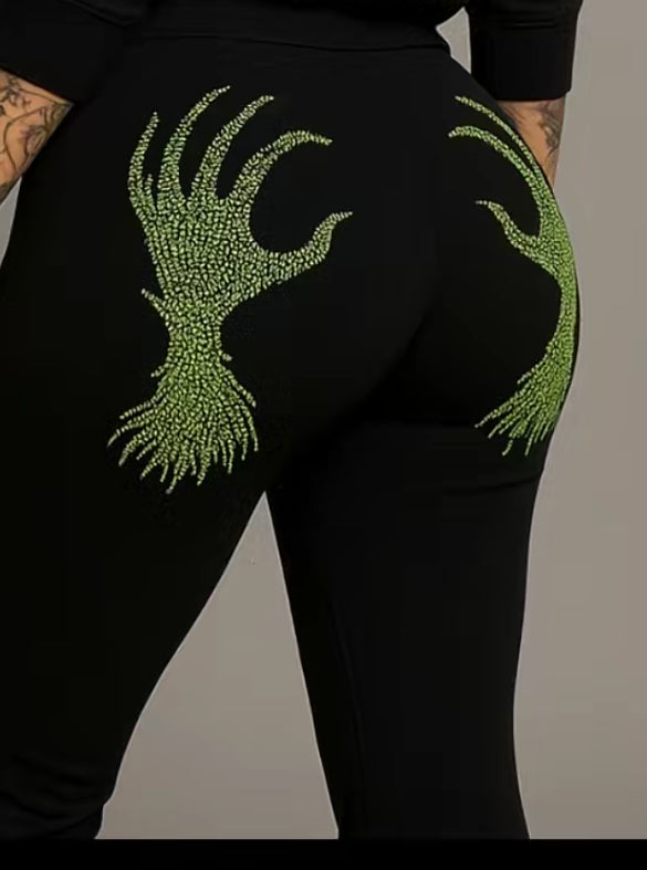 Grinch hands flare leggings black