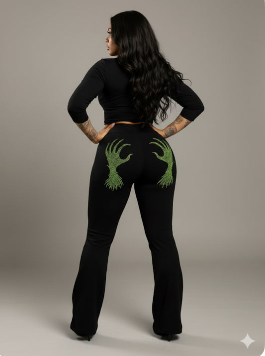 Grinch hands flare leggings black